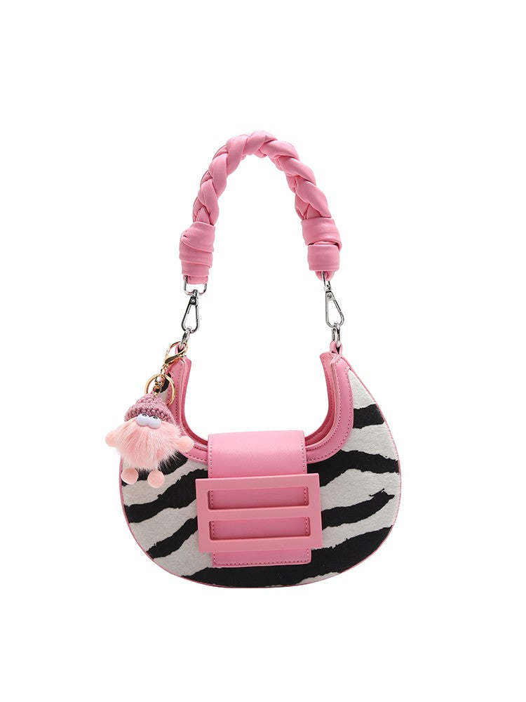 Woven crescent bag for women pink underarm bag