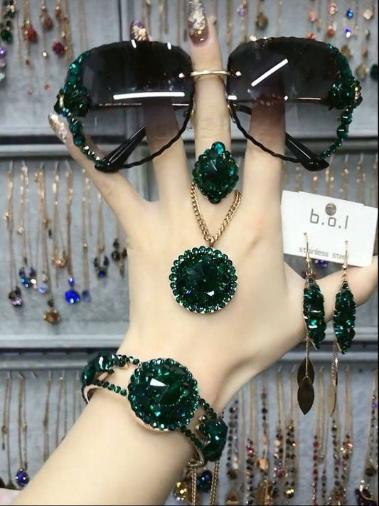 Luxury jewelry set necklace sunshade ring earring and bangle