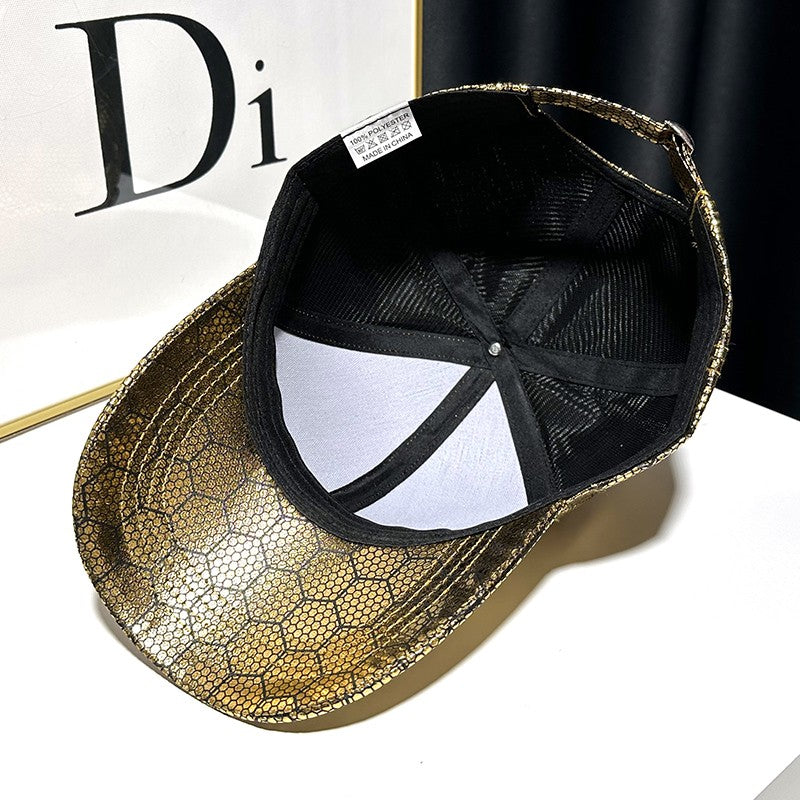 Golden plaid baseball cap peaked fashionable hats