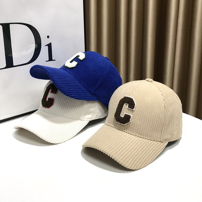 Corduroy peaked hat visor baseball cap