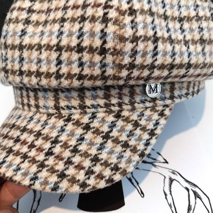 Trendy Wool Plaid British Street Duck Tongue Octagonal Hat