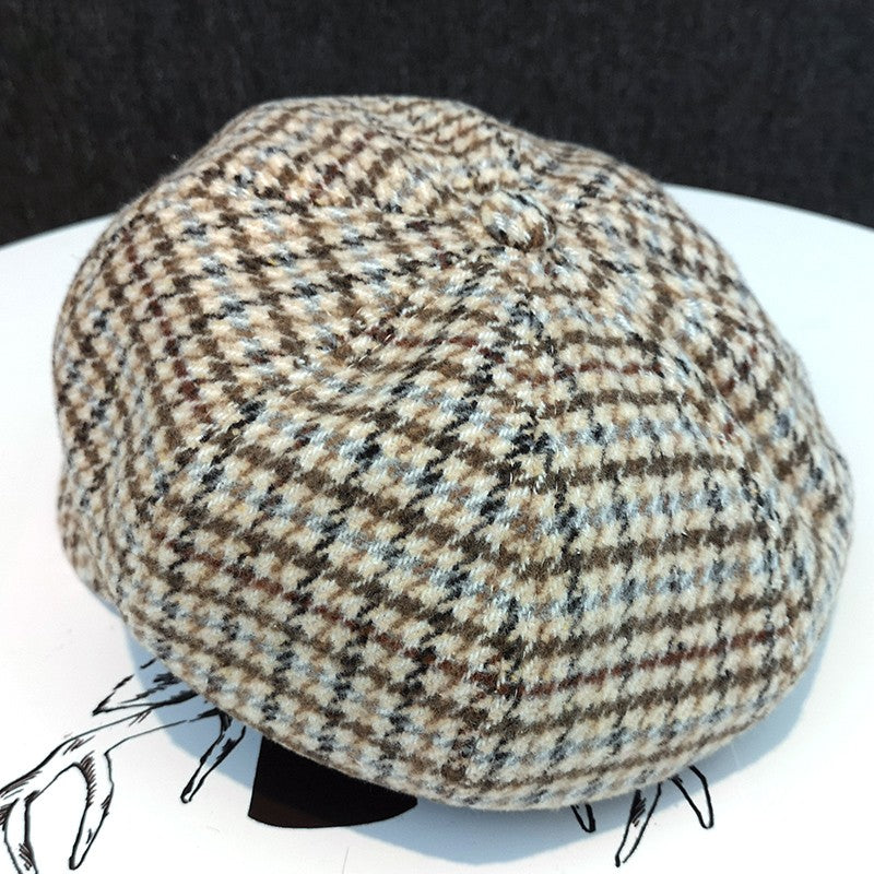 Trendy Wool Plaid British Street Duck Tongue Octagonal Hat