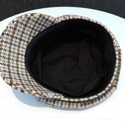 Trendy Wool Plaid British Street Duck Tongue Octagonal Hat