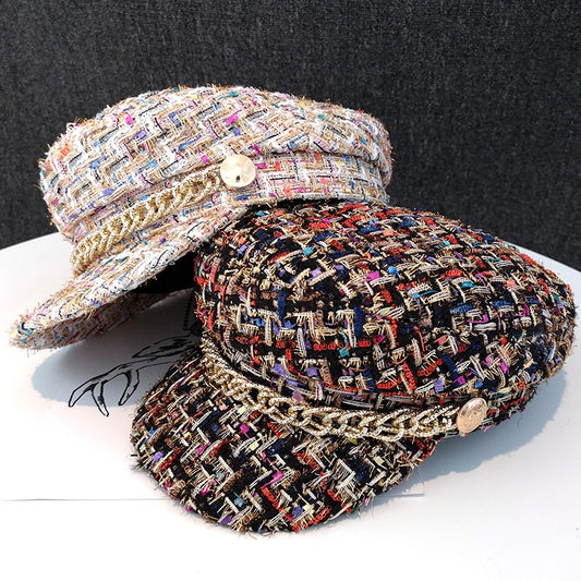 Octagonal hat spring and autumn red plaid hat