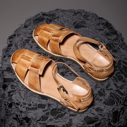 Woven Handmade Leather Sandals for Men Flat Bottom Shoes