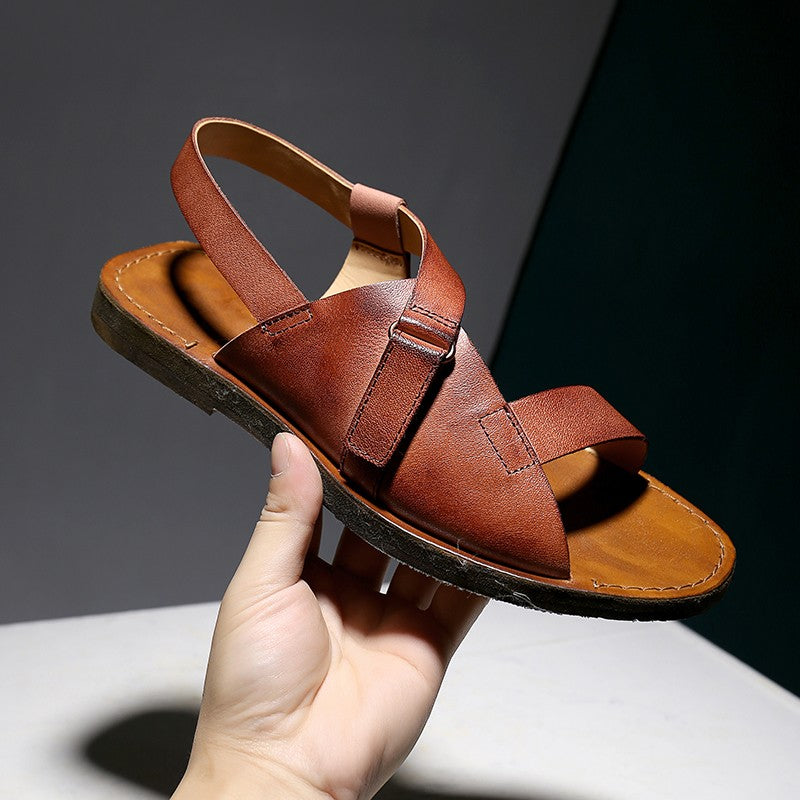 Original fetal cowhide handmade brushed retro men and women sandals