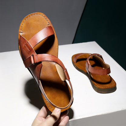 Original fetal cowhide handmade brushed retro men and women sandals