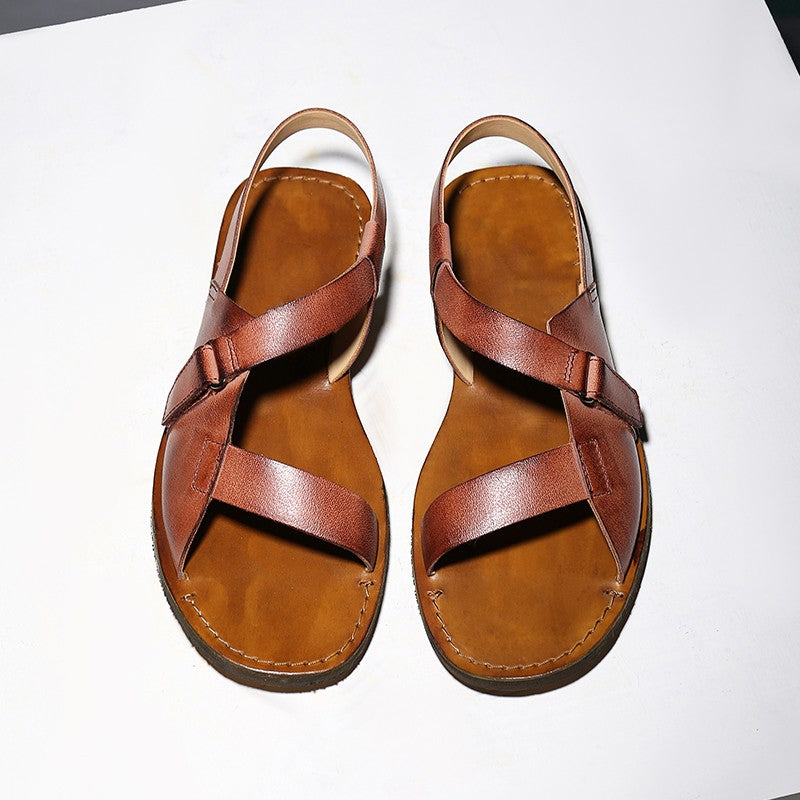 Original fetal cowhide handmade brushed retro men and women sandals