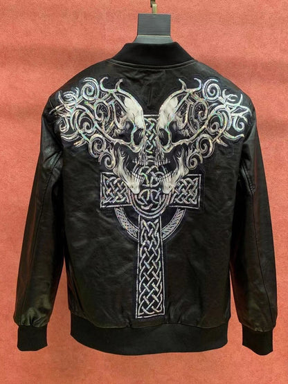 Embroidered tiger scalp jacket for men