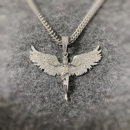 sterling silver diamond fallen angel pendant men's necklace
