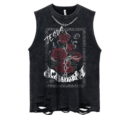 Rose Unisex Sleeveless T-shirt for Street Washed