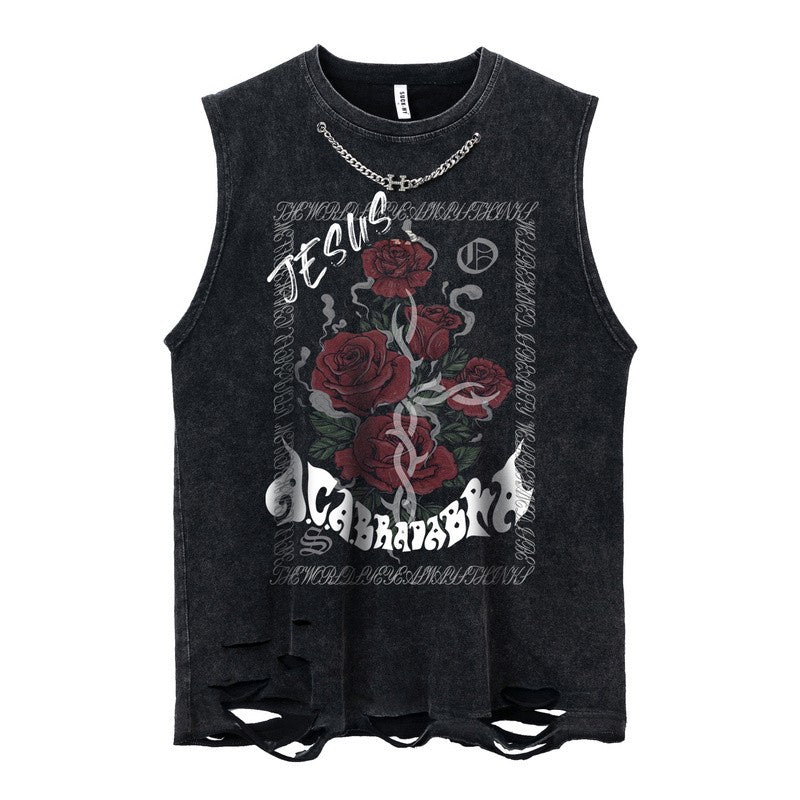 Rose Unisex Sleeveless T-shirt for Street Washed