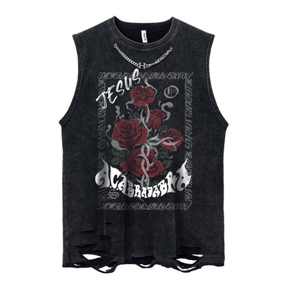 Rose Unisex Sleeveless T-shirt for Street Washed