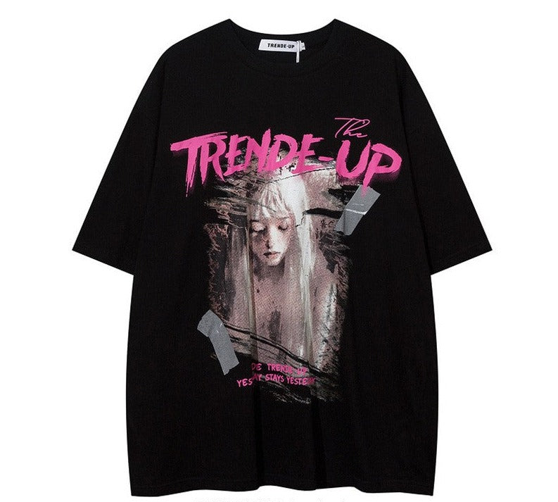 Trend Up Street Figure Print 5/4 Sleeve T-shirts