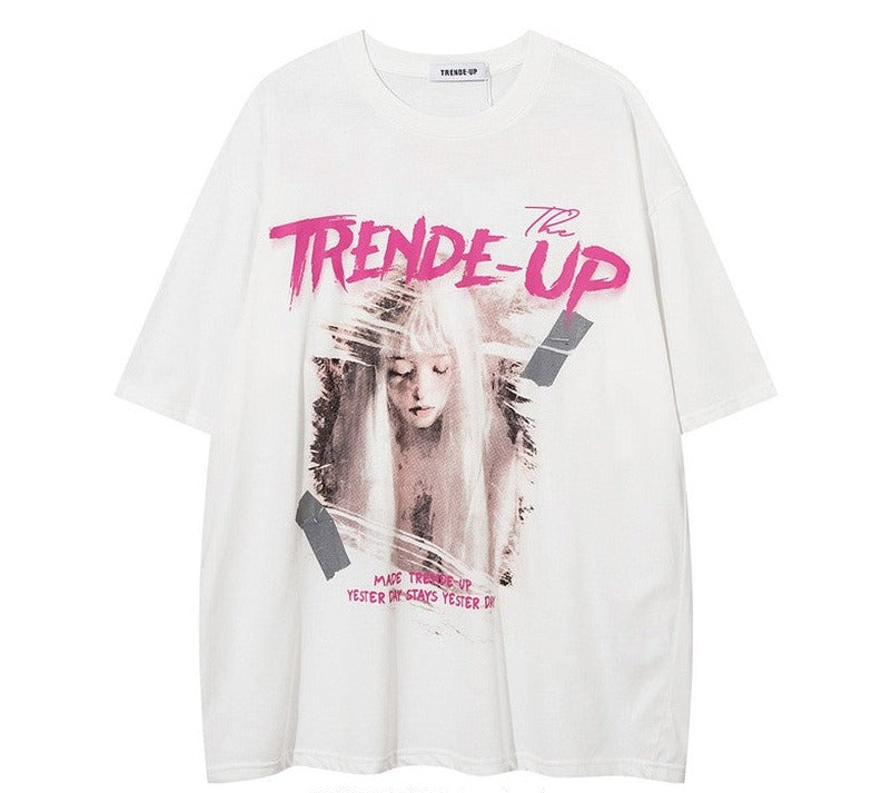 Trend Up Street Figure Print 5/4 Sleeve T-shirts