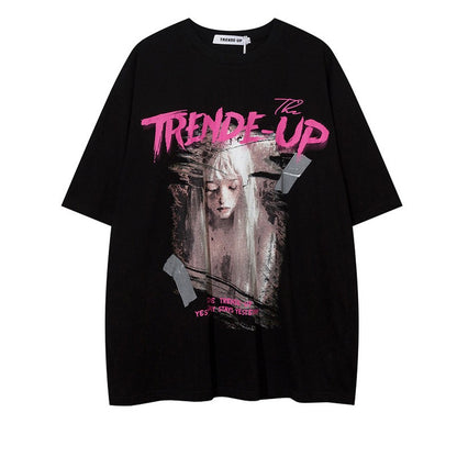 Trend Up Street Figure Print 5/4 Sleeve T-shirts