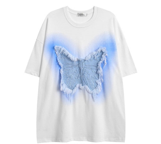 Butterfly vintage patch embroidered t-shirt casual