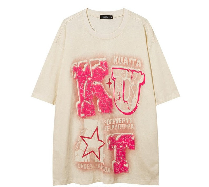 Short-sleeved letter print crack large size T-shirt