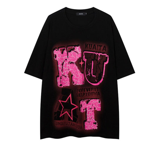 Short-sleeved letter print crack large size T-shirt