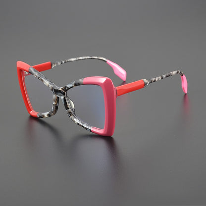 Handgefertigte Cat-Eye-Sonnenbrille mit Farbblockierung, Unisex-Rahmen