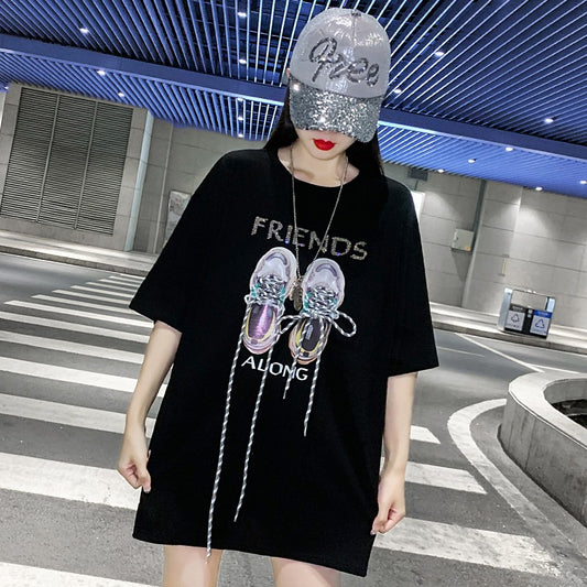 American retro half-sleeved t-shirt for women black top