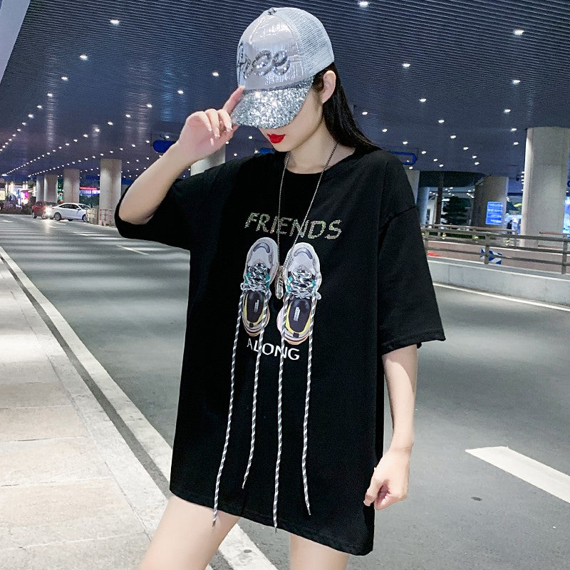 American retro half-sleeved t-shirt for women black top