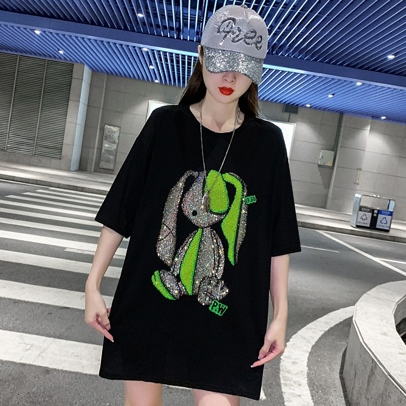 Oversized women's short sleeved t-shirt diamond top