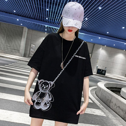 Little bear diamond t-shirt oversized loose mid length top