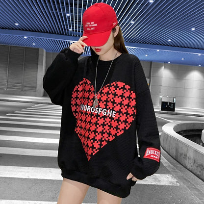 Love print round necked hoodie for women's hoody