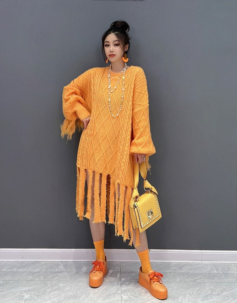 Fashion knitted fringed dress for women with temperament