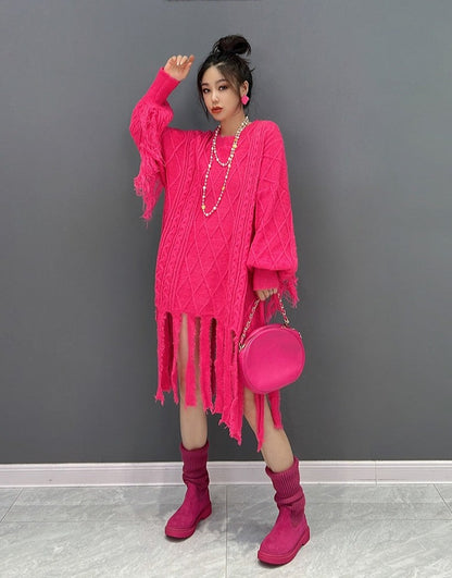 Fashion knitted fringed dress for women with temperament