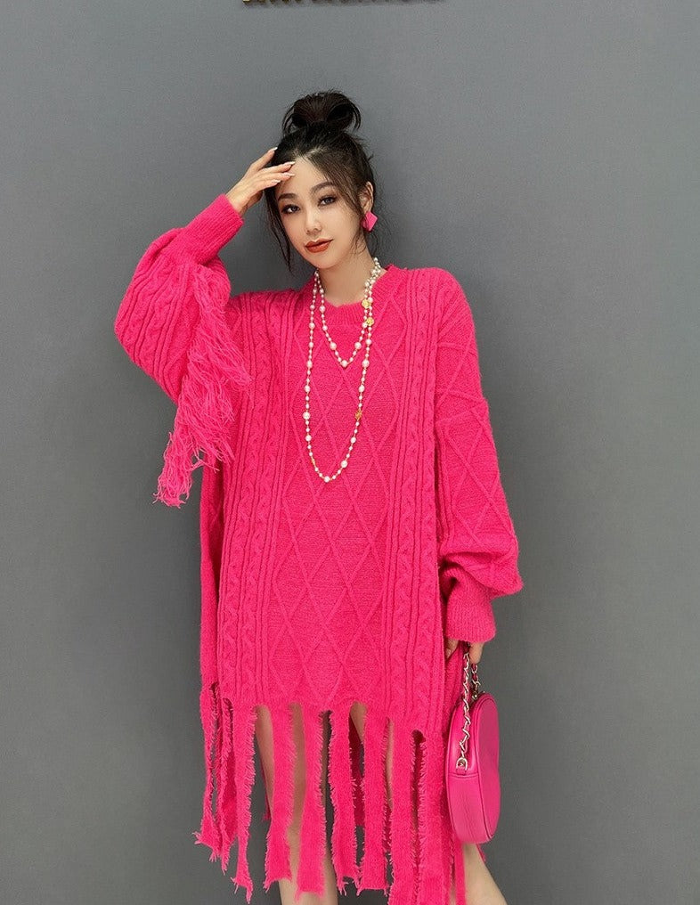 Fashion knitted fringed dress for women with temperament