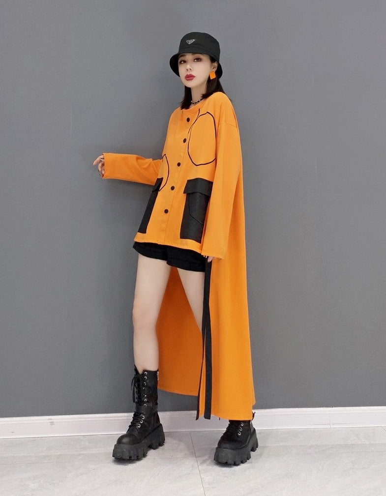 Shirt casual color matching long shirt dress