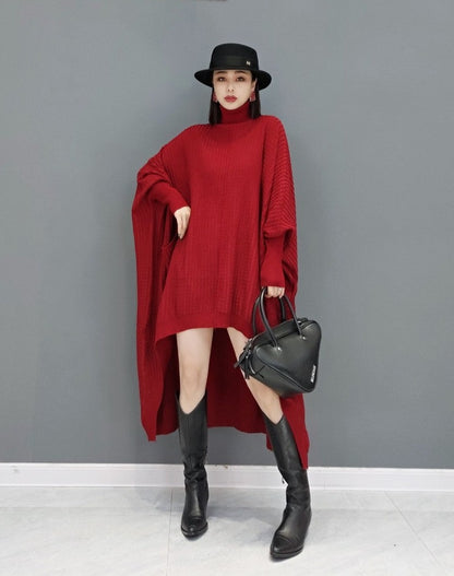 Dress winter fashion loose turtleneck sweater casual bat shirt for women