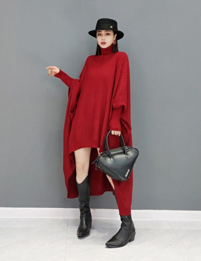 Dress winter fashion loose turtleneck sweater casual bat shirt for women