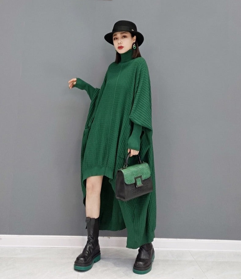 Dress winter fashion loose turtleneck sweater casual bat shirt for women