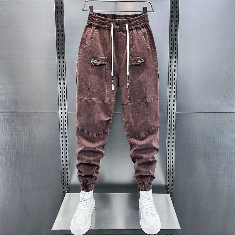 Men elastic waistband sweatpants jeans