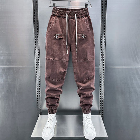 Men elastic waistband sweatpants jeans