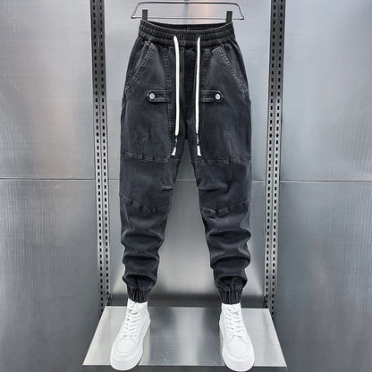 Men elastic waistband sweatpants jeans