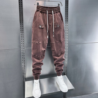 Men elastic waistband sweatpants jeans