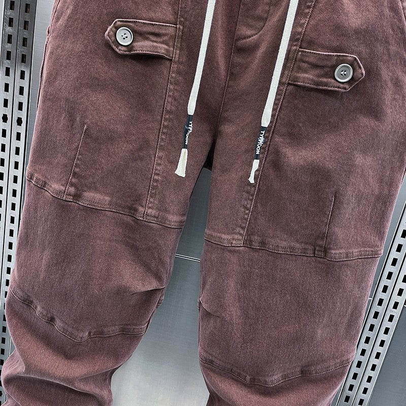 Men elastic waistband sweatpants jeans