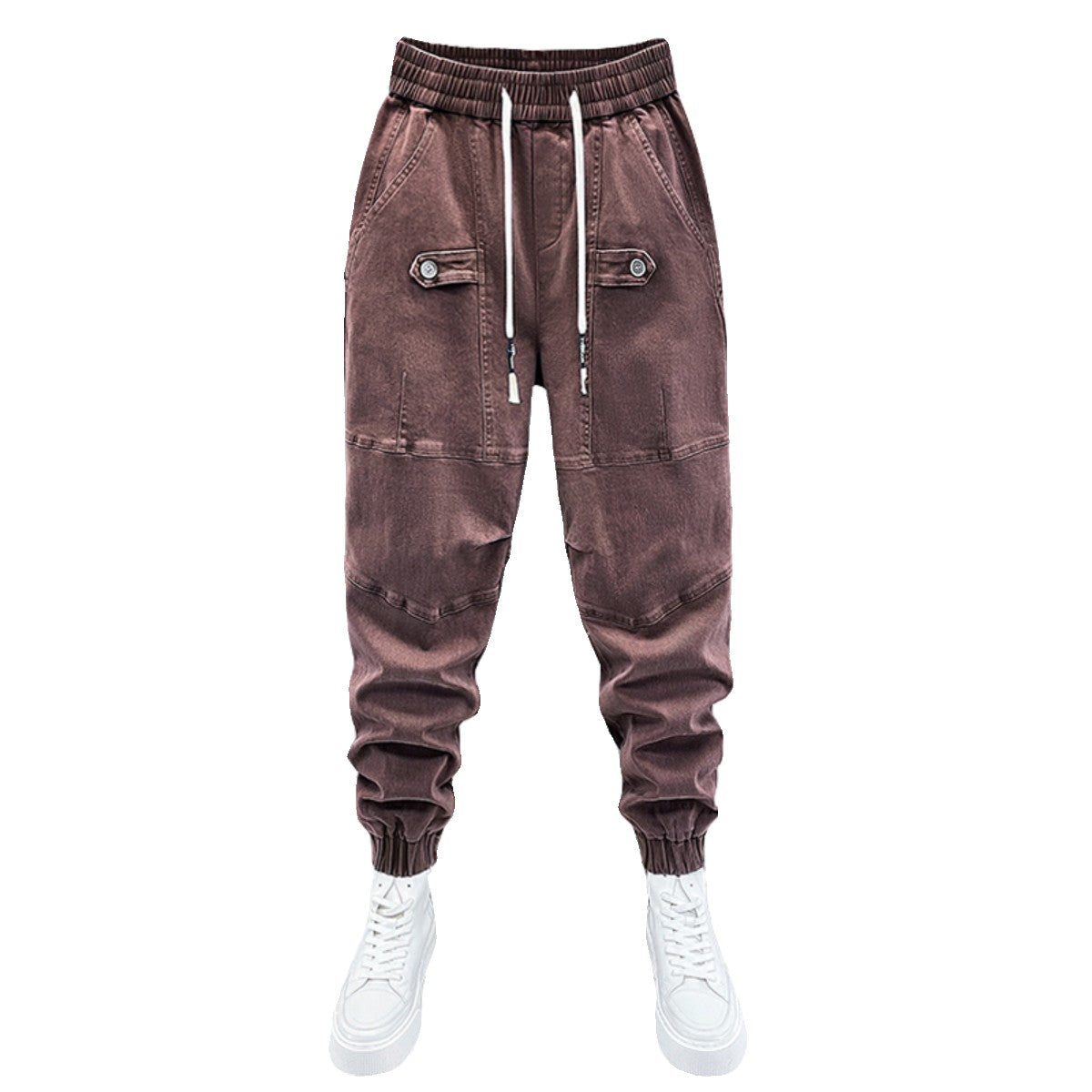 Men elastic waistband sweatpants jeans