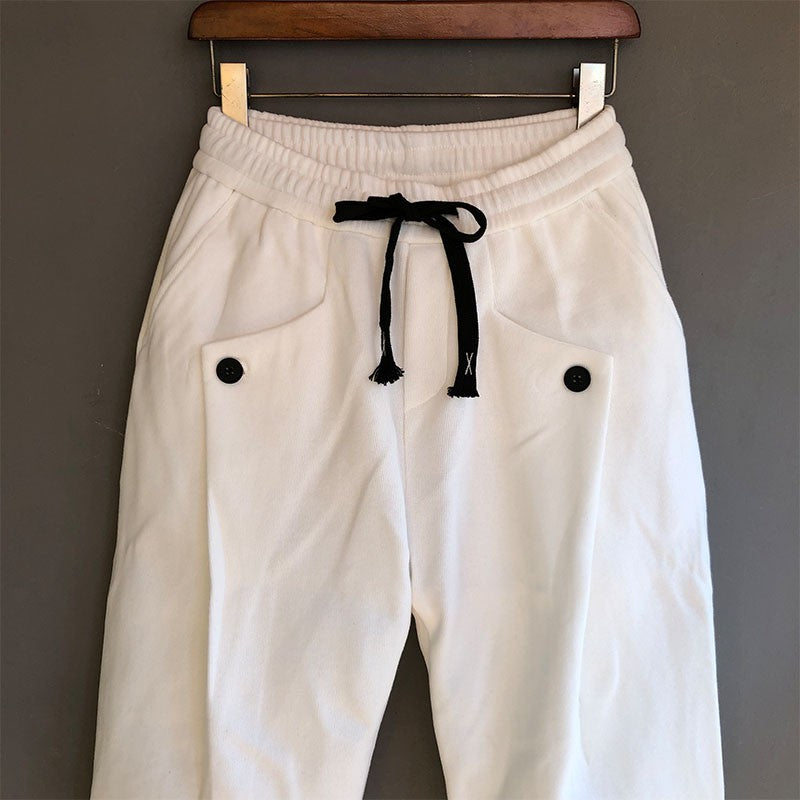 Men's White Casual Flow Folded Feet Sweatpants