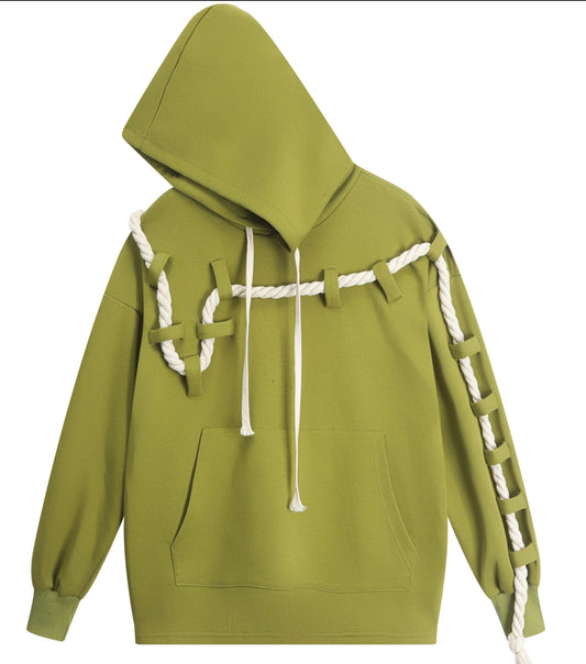 Oversize hooded unisex detachable knitted drawstring pullover hoodies