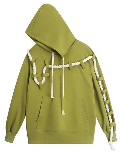 Oversize hooded unisex detachable knitted drawstring pullover hoodies