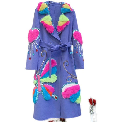 Studded diamond and rabbit fur butterfly cashmere jacket