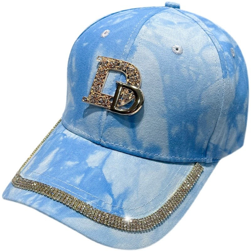 Baseball Hat Women's Trendy D Letter Rhinestone Peaked Hat