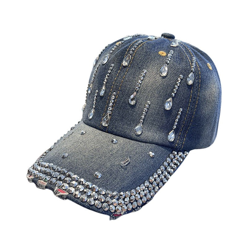 Rhinestone peaked hat water drop denim baseball cap