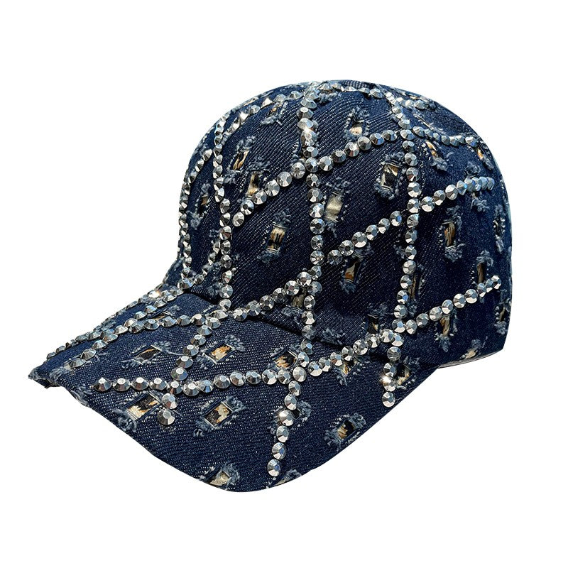 Ripped hat women's rhinestone baseball breathable peaked hat