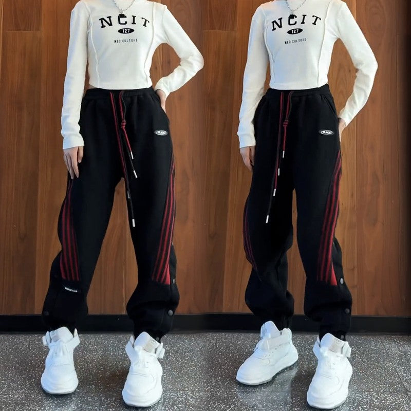 Three-bar sweatpants women's fashion plus velvet pants